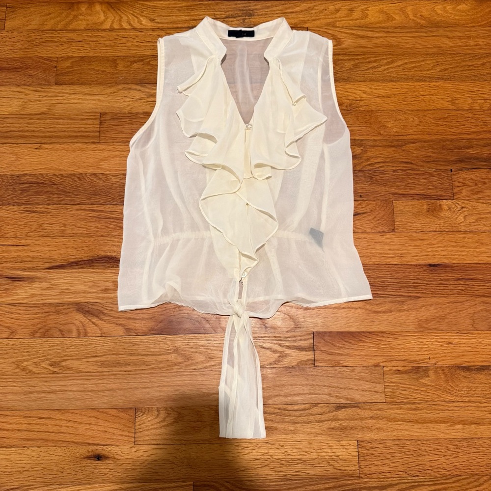 Mine Cream Ruffle Sleeveless Sheer Blouse